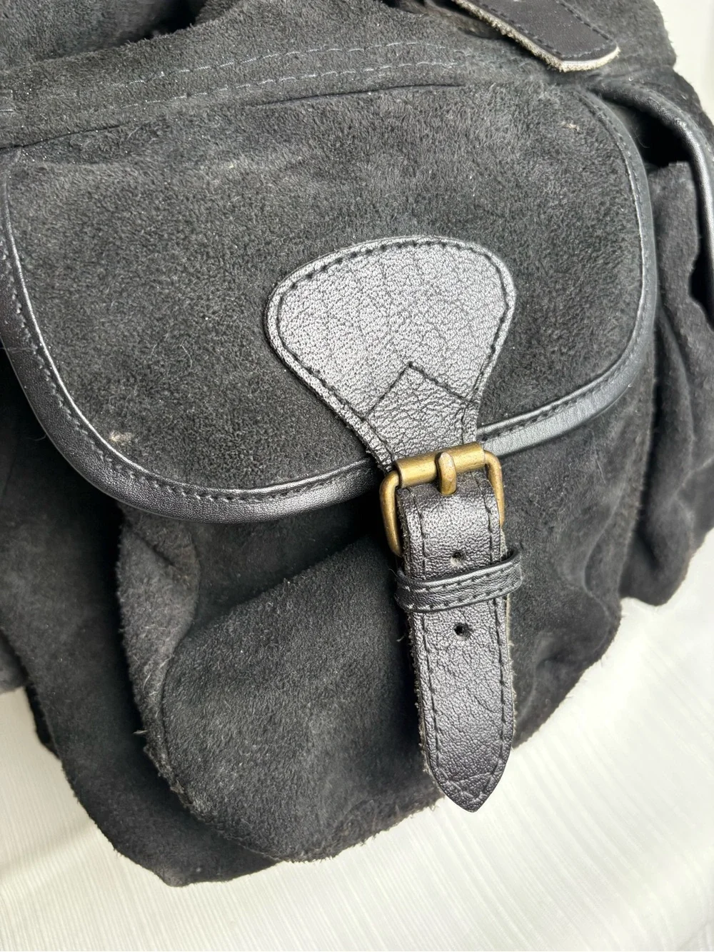 Vintage Handmade in Pakistan Genuine Suede Leather Buckle Drawstring Backpack